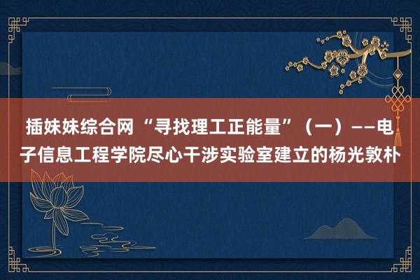 插妹妹综合网 “寻找理工正能量”（一）——电子信息工程学院尽心干涉实验室建立的杨光敦朴